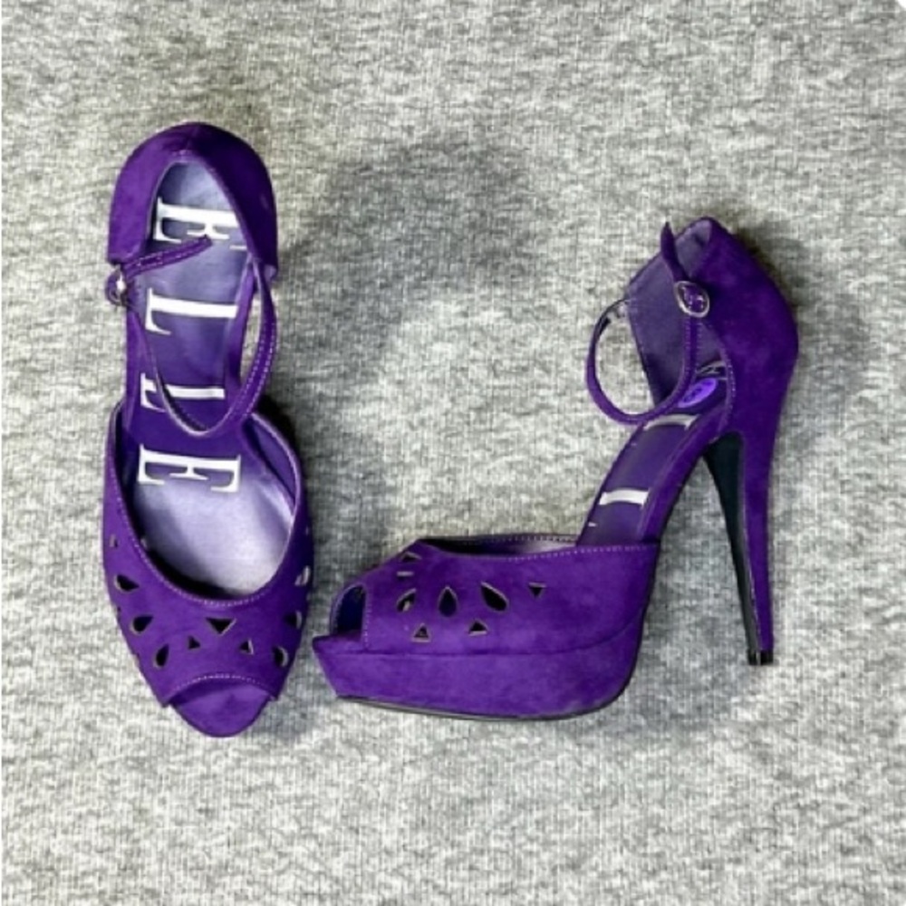 Elle Shoes Womens Size 8 Suede Platform High Heel Stiletto Peep Toe Ankle Strap